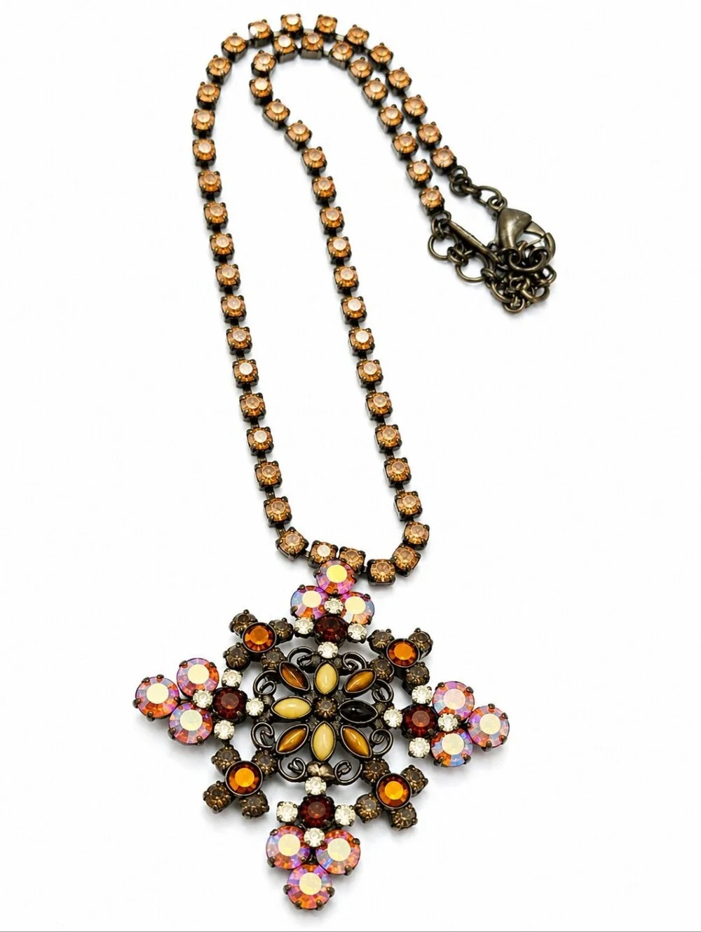 ✨ Vintage Sorrelli Amber & Iridescent Crystal Statement Necklace